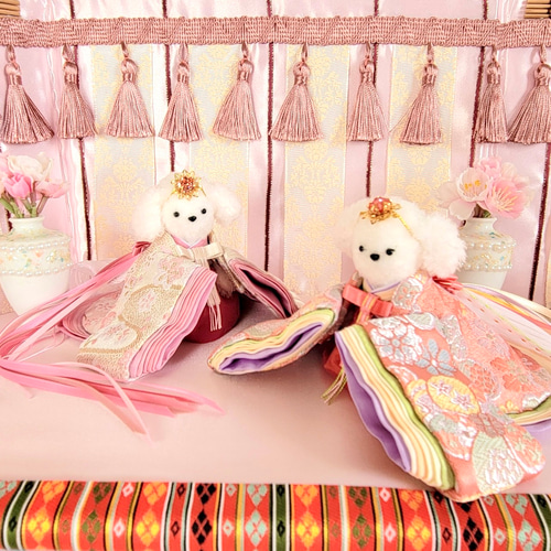 790 ひなまつり小さなお着物〈お姫様〉十二単 珊瑚色地に梅花文様藤紫