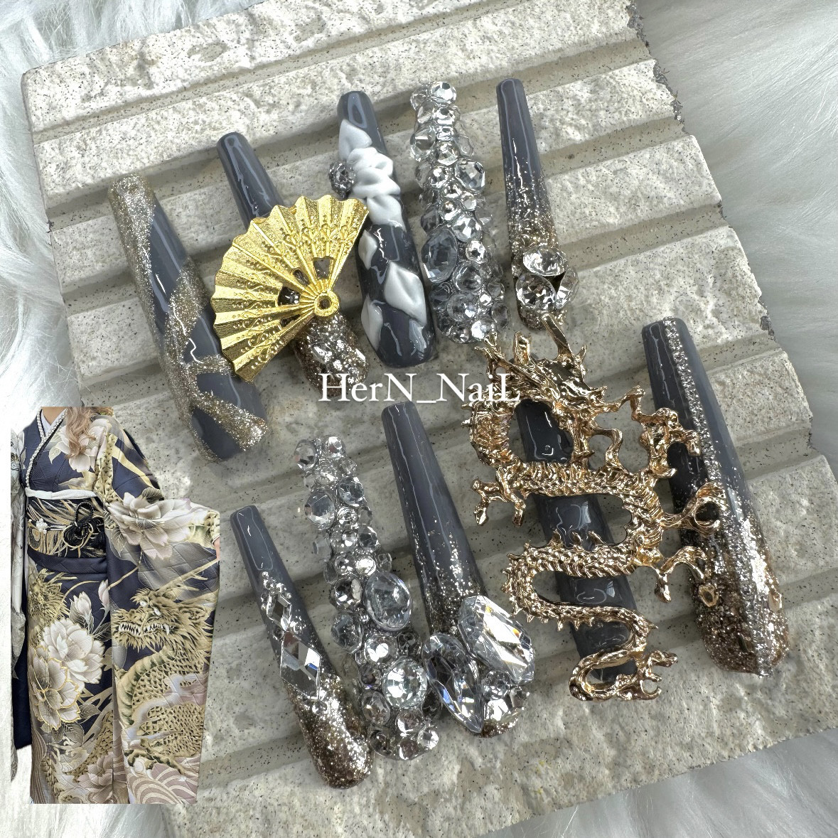 成人式ネイルチップロングポイント扇子ネイル2026年