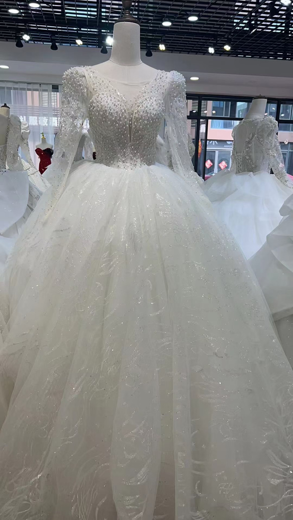 可愛いカラードレス！高級感 パール キラキラチュール 美品 Vネック  