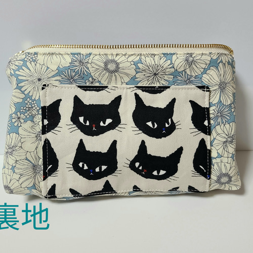 猫柄20㎝ファスナーポーチ コスメポーチ ハンドメイド 通帳ポーチ  