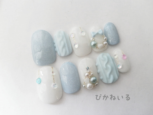 クリスマスネイル♡ミルキーブルー，ツリー，雪冬ネイル ネイル
