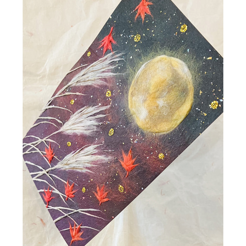 【ちぎり絵】「紅葉−滝」　ハンドメイド　(P 10サイズ）暮らしに彩りを ちぎり絵】「紅葉−滝」 ハンドメイド (P 10サイズ）暮らしに