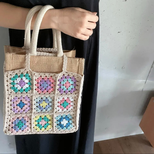 グラニースクエアのジュートバッグカバー（A6サイズ） グラニー