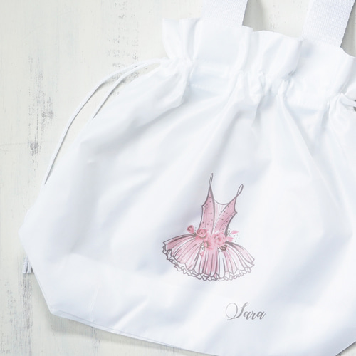 イラスト8種☆名前入りポリエステル巾着トート バレエ トウシューズ