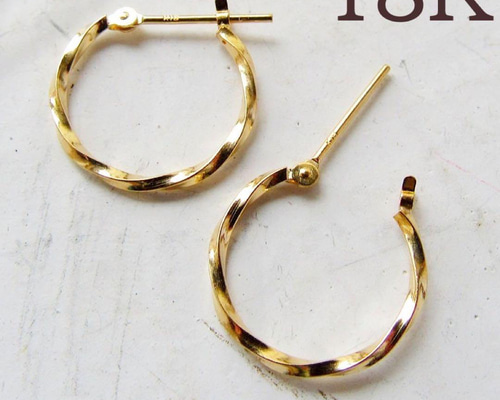 試着のみフープピアス アクセサリー 18金 ツイスト 試着のみフープピアス アクセサリー 18金 ツイスト