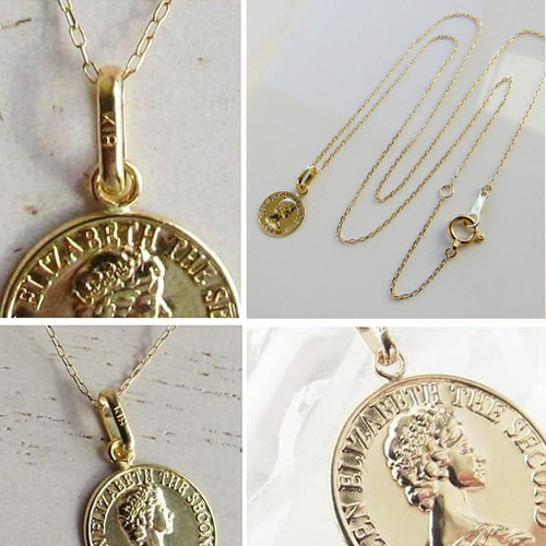 K18 コイン ネックレス エリザベス 刻印 18金 特大サイズ XL