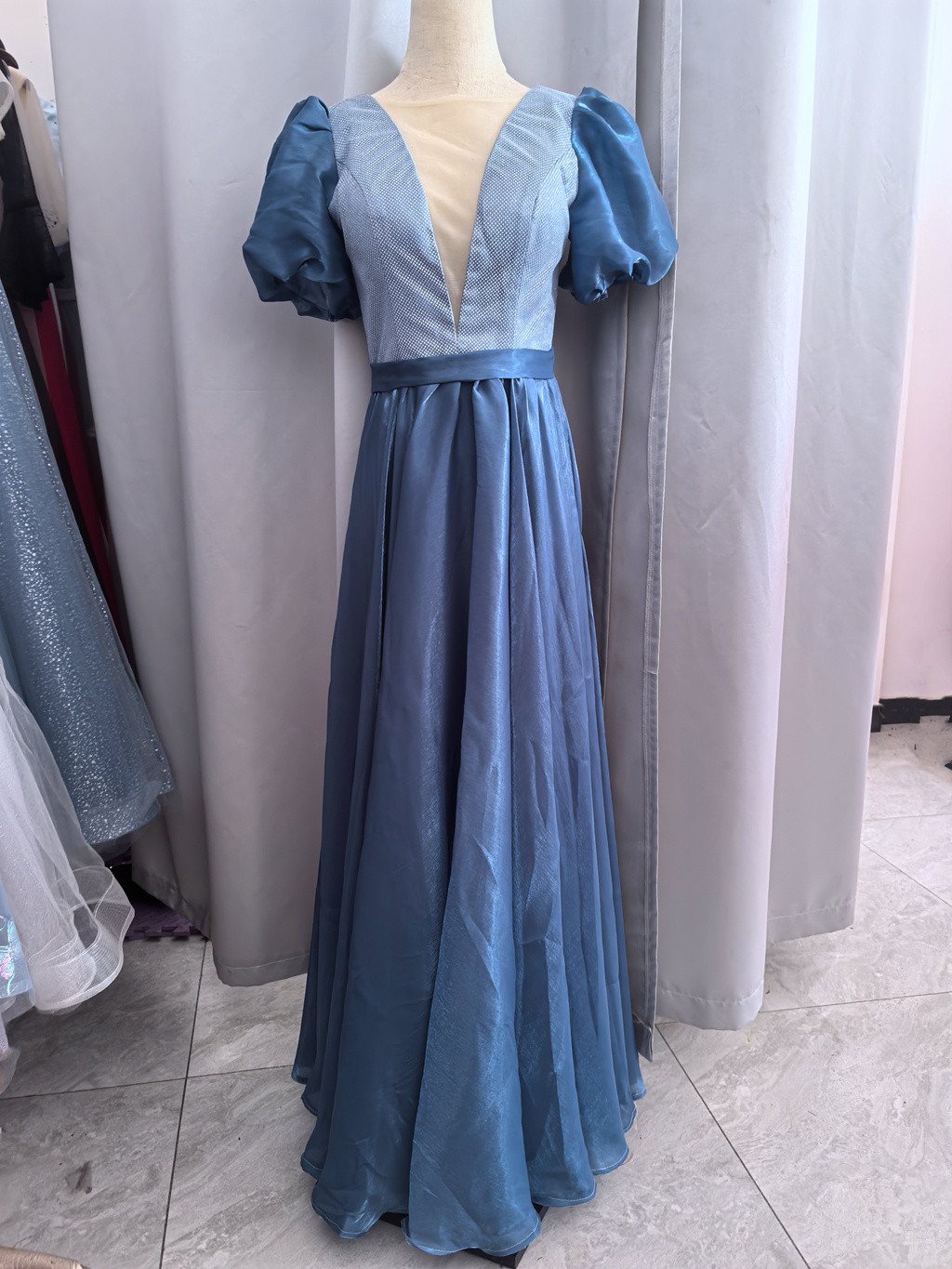 雅やか  高品質！青 カラードレスオーダーメイド可能  ロング パーティー ピアノ演奏会D18