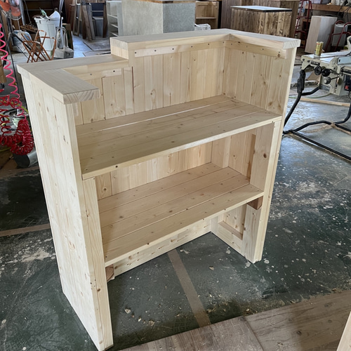 段差】カウンター レジ 無塗装 DIY 幅90×高さ105×奥行き38cm 机