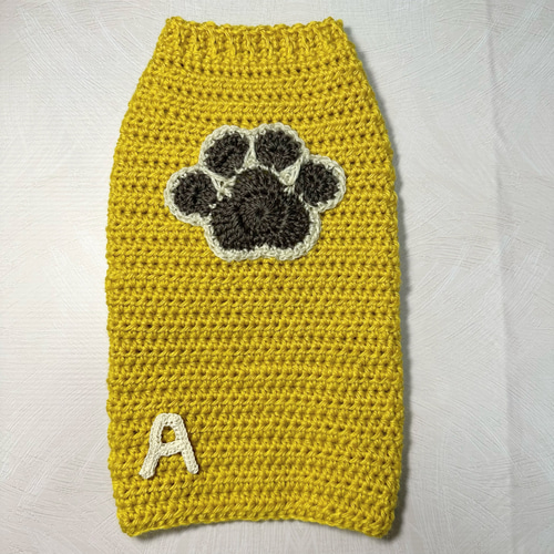 犬服 手編み 肉球ニット♡ 冬服 マスタード カラシ色 ダックス ペット