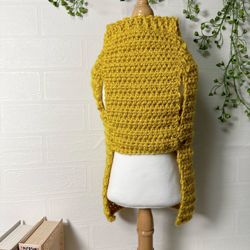 犬服 手編み 肉球ニット♡ 冬服 マスタード カラシ色 ダックス ペット