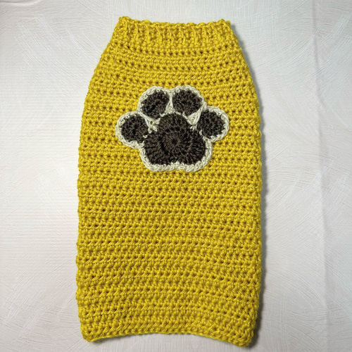 犬服 手編み 肉球ニット♡ 冬服 マスタード カラシ色 ダックス ペット