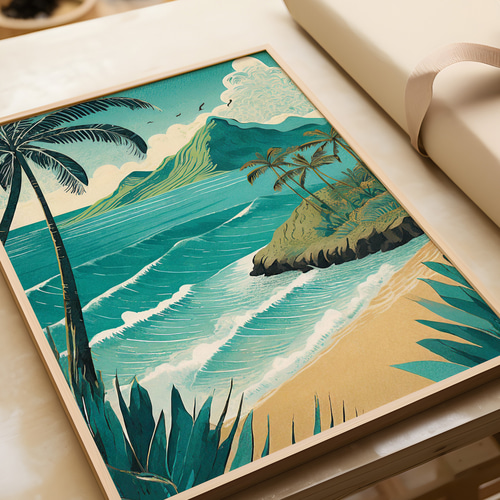 ハワイ アートポスター ブルー アイランド Hawaii 海 ビーチ アート