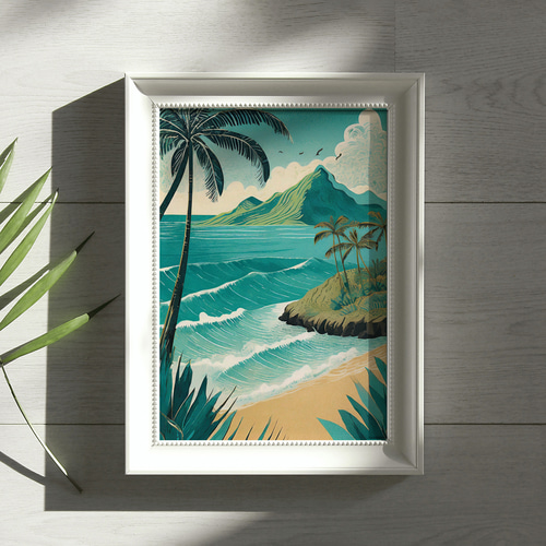 ハワイ アートポスター ブルー アイランド Hawaii 海 ビーチ アート