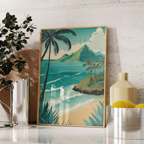 ハワイ アートポスター ブルー アイランド Hawaii 海 ビーチ アート