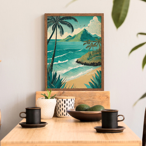 ハワイ アートポスター ブルー アイランド Hawaii 海 ビーチ アート