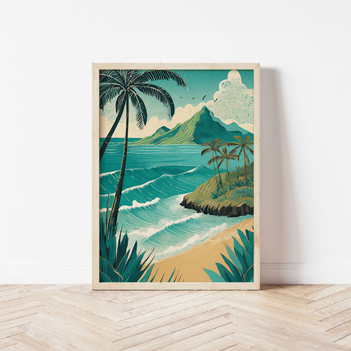 ハワイ アートポスター ブルー アイランド Hawaii 海 ビーチ アート