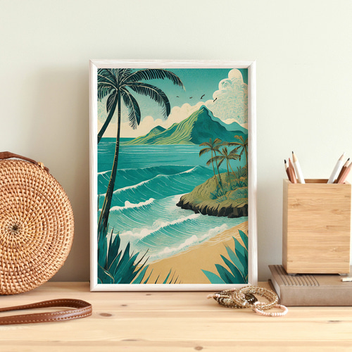 ハワイ アートポスター ブルー アイランド Hawaii 海 ビーチ アート