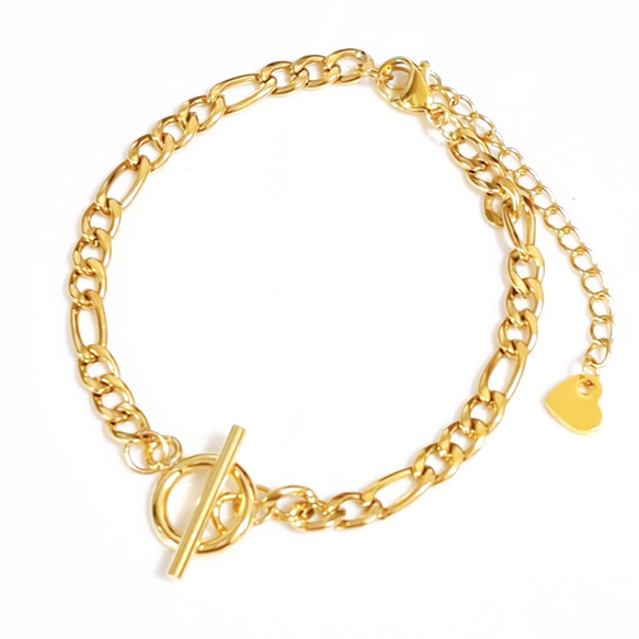 送料無料◆サージカルステンレス フィガロチェーン×マンテル ブレスレット 2枚目の画像