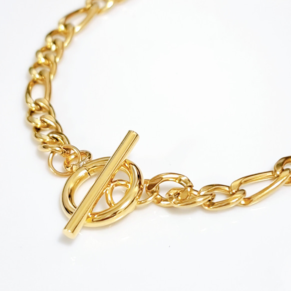 送料無料◆サージカルステンレス フィガロチェーン×マンテル ブレスレット 3枚目の画像