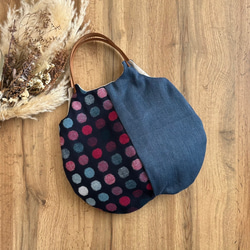 ★秋冬くったりバック★グレーカラフルドットウール混＆ざっくりリネン　【受注製作】 1枚目の画像