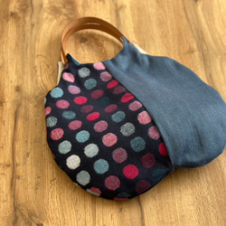 ★秋冬くったりバック★グレーカラフルドットウール混＆ざっくりリネン　【受注製作】 4枚目の画像