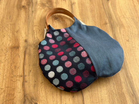 ★秋冬くったりバック★グレーカラフルドットウール混＆ざっくりリネン　【受注製作】 4枚目の画像