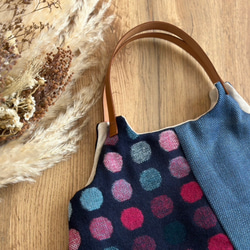 ★秋冬くったりバック★グレーカラフルドットウール混＆ざっくりリネン　【受注製作】 3枚目の画像