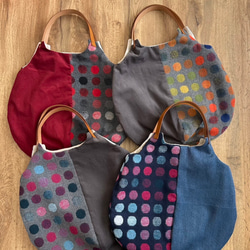 ★秋冬くったりバック★グレーカラフルドットウール混＆ざっくりリネン　【受注製作】 6枚目の画像