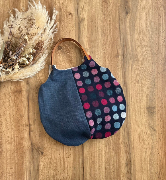 ★秋冬くったりバック★グレーカラフルドットウール混＆ざっくりリネン　【受注製作】 2枚目の画像