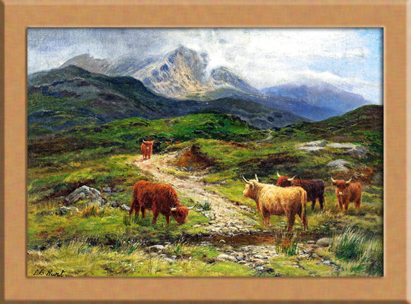 油彩画 牧場の風景 牛たち 大塚武「牛のいる牧場風景」油絵・F10号 絵画買取・販売の小竹美術