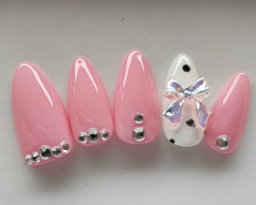 #008 ピンクネイル　ネイルチップ ピンク ドット柄ネイルチップ ネイルチップ（つけ爪） R's nail