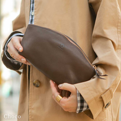 大容量真皮鉛筆盒/化妝包，粉米色，HAK058 第4張的照片