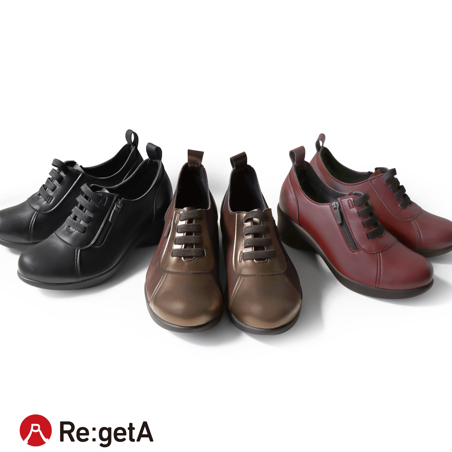 厚底ヒールスニーカー 細見えシューズ ゴム紐 レディース 歩きやすい 履きやすい リゲッタ Re:getA R-2164