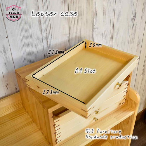 ☆昔ながらのレターケースA4サイズ（パイン集成材×パイン無垢材)小物