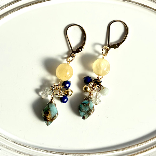 大人可愛い 天然石 ハンドメイド ピアス 14kgf(シトリン等使用) ピアス 