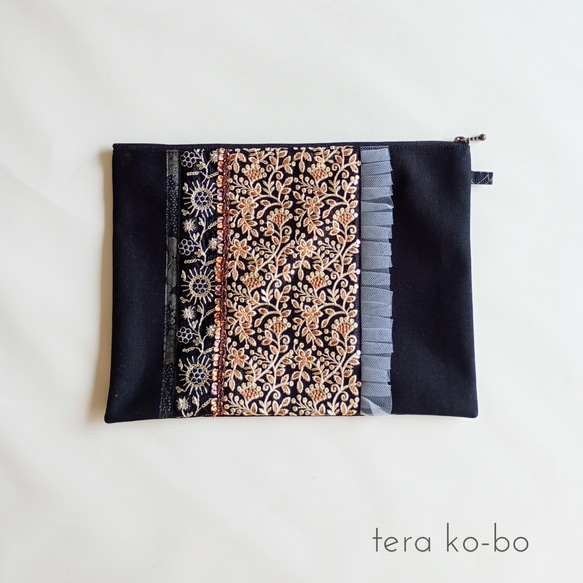 インド刺繍リボン 大きめポーチ タブレットケース ポーチ テラ工房