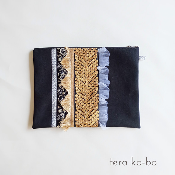 インド刺繍リボン 大きめポーチ タブレットケース ポーチ テラ工房