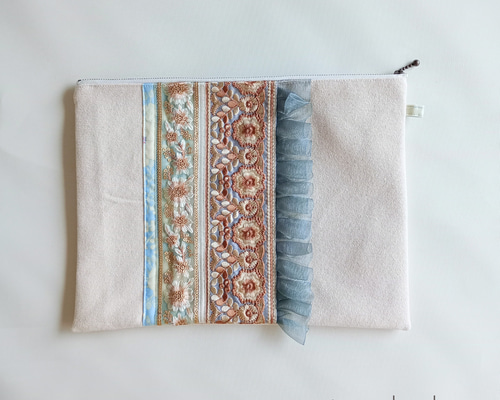 インド刺繍リボン 大きめポーチ タブレットケース ポーチ テラ工房