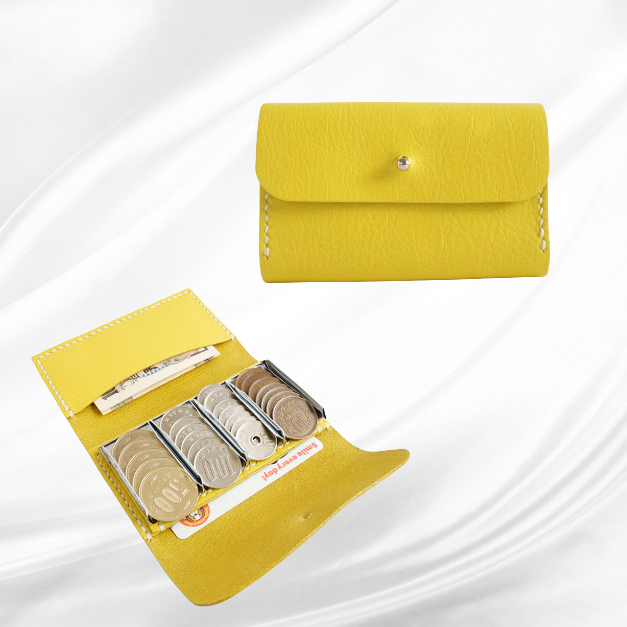 カードポケット付き コインキャッチャー ギボシミニ財布 小銭入れ（イエロー/ニッケル）