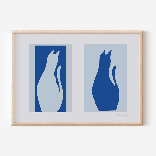 マティスをオマージュ、2匹の猫、アートポスター、リビング、キッチン