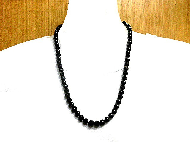 天然石 グリーンルチルクォーツ6.3mm〜7.5mm玉ネックレス　　　240101924