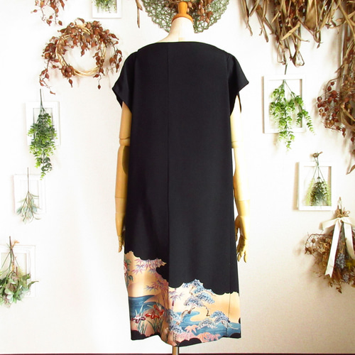 大きめサイズ】着物ドレス◎鴛鴦◎細見え縦長シルエット&オール  