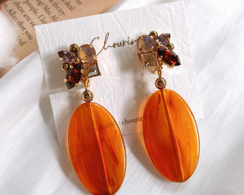 ❤SALE❤7558 ブラウン クリソコラ カボション チェコ イヤリング ❤SALE❤7558 ブラウン クリソコラ カボション チェコ イヤリング