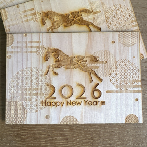 年賀状　ヒノキ　木製　おもしろ　2026 桧　檜　馬　午 年賀状 ヒノキ 木製 おもしろ 2026 午 馬 桧 檜 ポストカード Ichiha