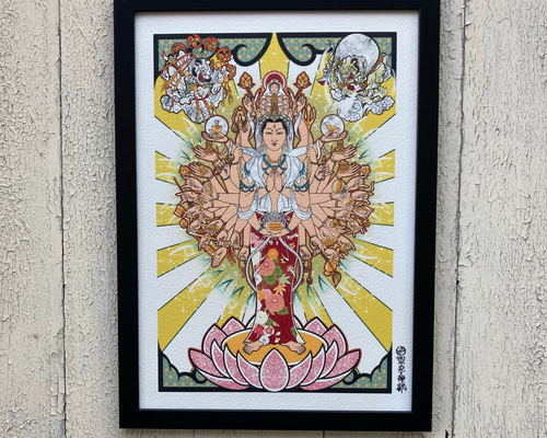 【水墨画】手描き風神雷神図 アルミ製フレーム付き 水墨画】手描き風神雷神図 アルミ製フレーム付き - メルカリ