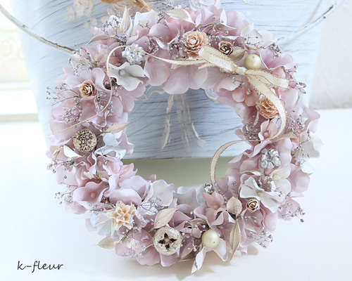 早割 クリスマスリース ピンクホワイト アートフラワー K-FLEUR 通販