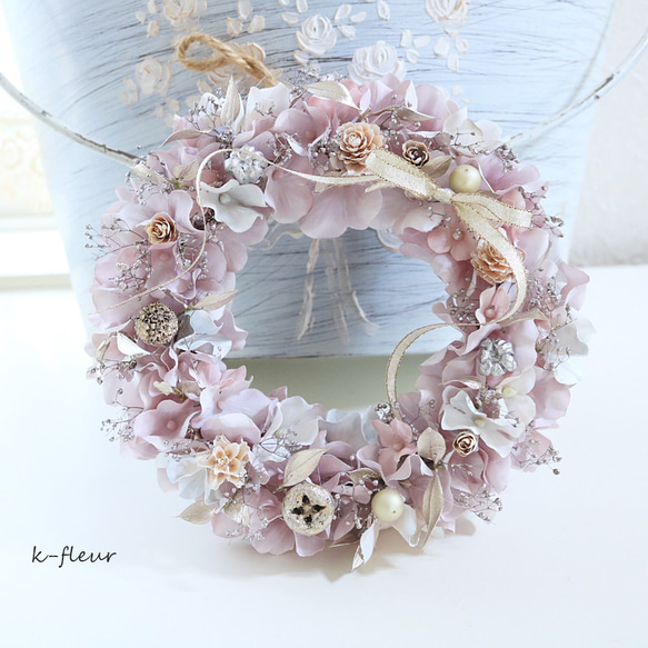 クリスマスリース ピンクホワイト アートフラワー K-FLEUR 通販