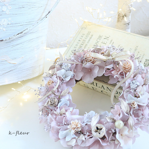 クリスマスリース ピンクホワイト アートフラワー K-FLEUR 通販