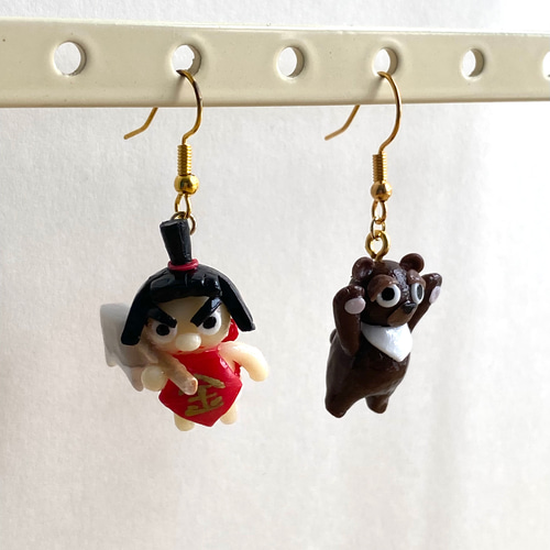 金太郎と熊 ミニチュアピアスorイヤリング ピアス（フック・チェーン