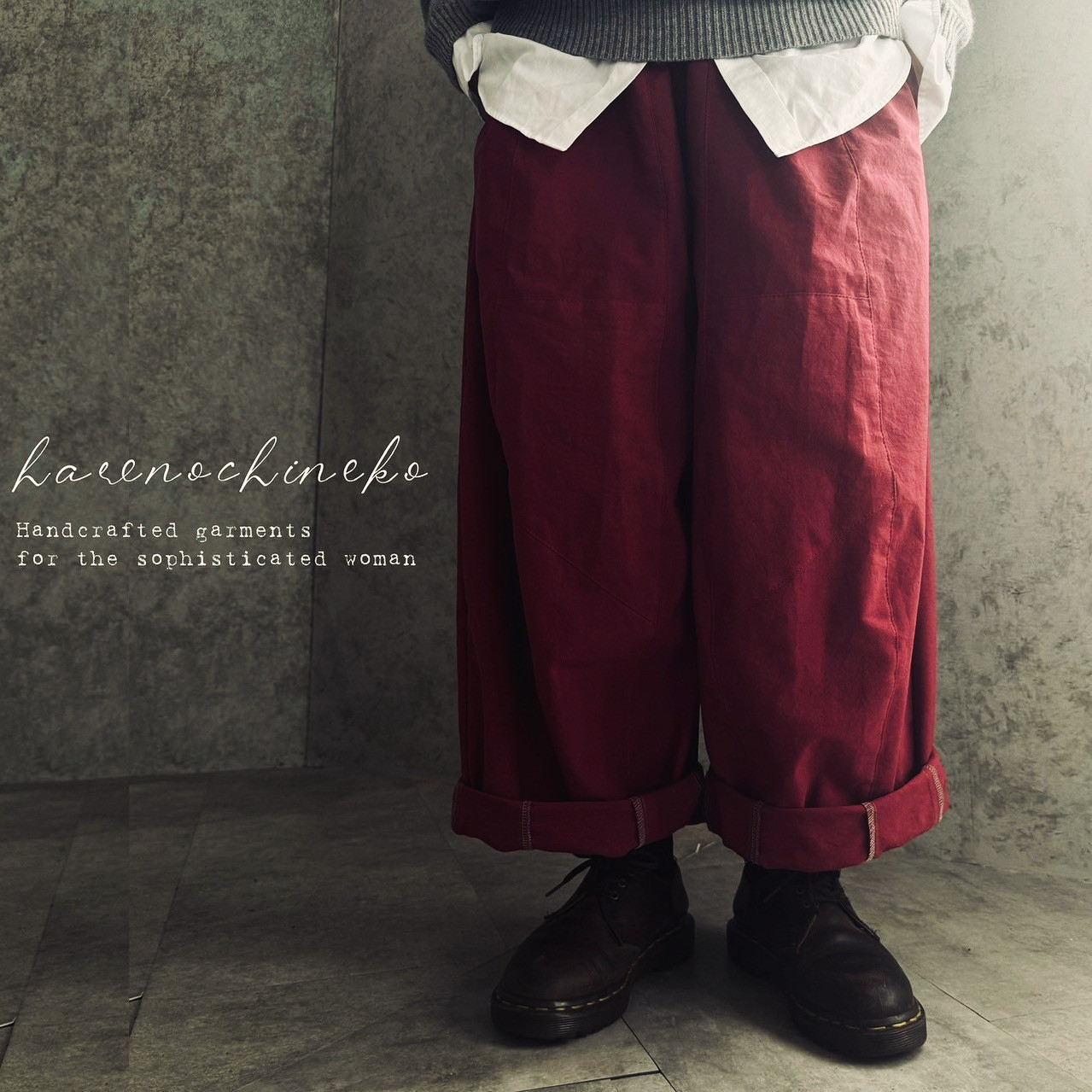 ■10日内発送■【ヴィンテージ調バルーンパンツ。】ウエストゴム ワイドパンツ サーカスパンツ バーガンディー 冬